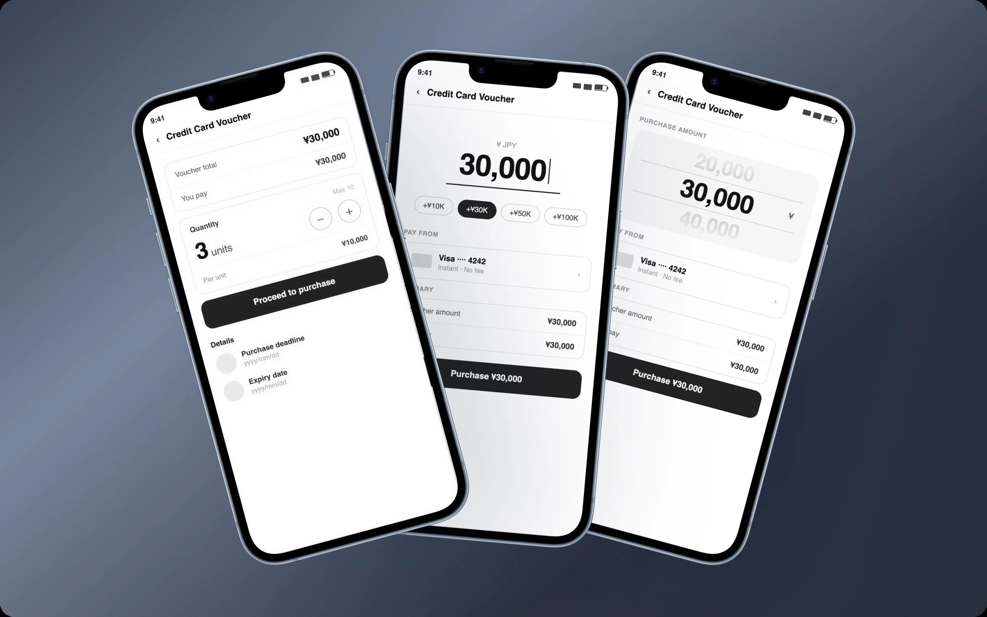 Three directions for the purchase screen
